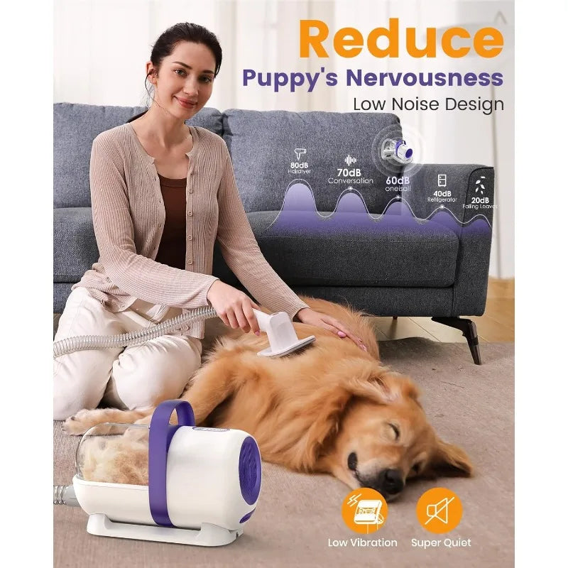 Low Noise Dog Grooming Vacuum Kit – 12kPa Suction for Shedding & Pet Hair Removal