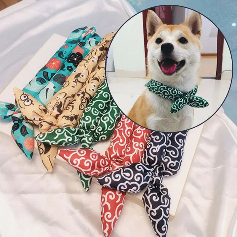Japanese Farmhouse Style Dog Bandana – Soft Cotton Pet Scarf with Bow Accent for Akita, Shiba & More