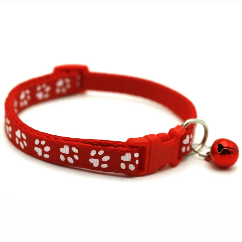 Adjustable Pet Collar with Bell – Colorful Cartoon Footprint Dog & Cat Collar for Puppies and Kittens