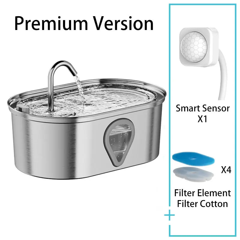 Stainless Steel Pet Water Fountain – Automatic USB Electric Cat & Dog Feeder, Quiet Pump, Smart Drinking Bowl with Filter