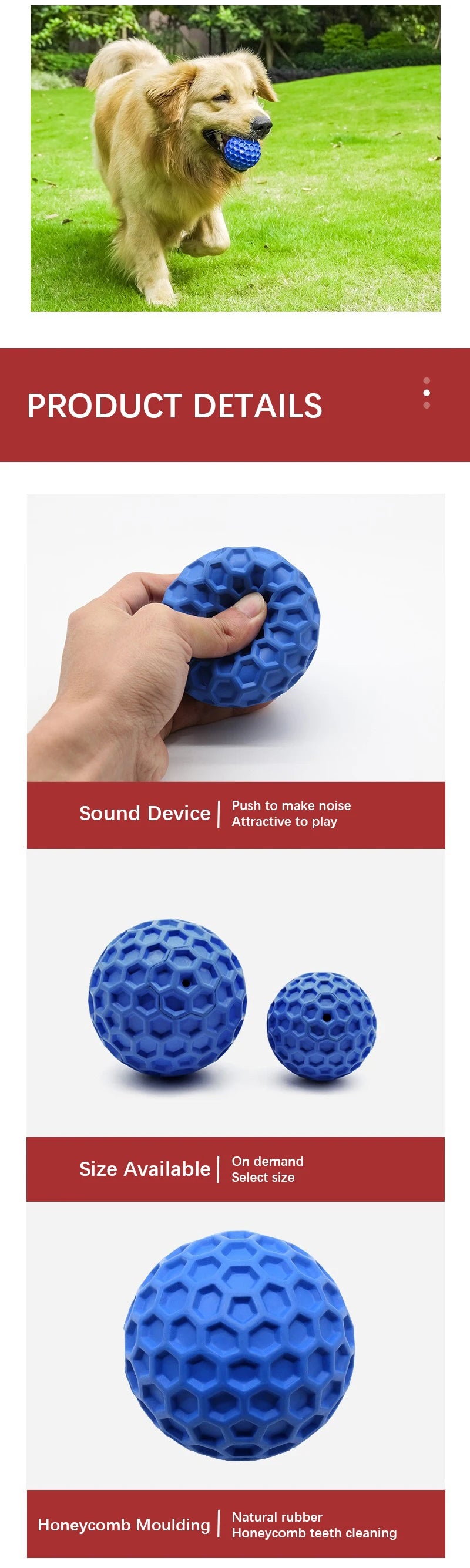 Bite-Resistant Honeycomb Ball Dog Toy – Interactive Rolling Toy with Sound for Teeth Cleaning & Chewing
