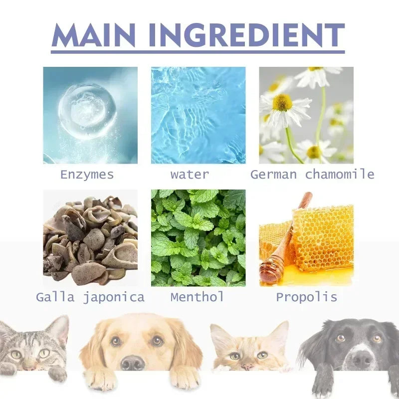 Pet Teeth Cleaning Spray – Oral Care for Cats & Dogs | Fresh Breath, Tooth Stain Removal & Whitening Formula