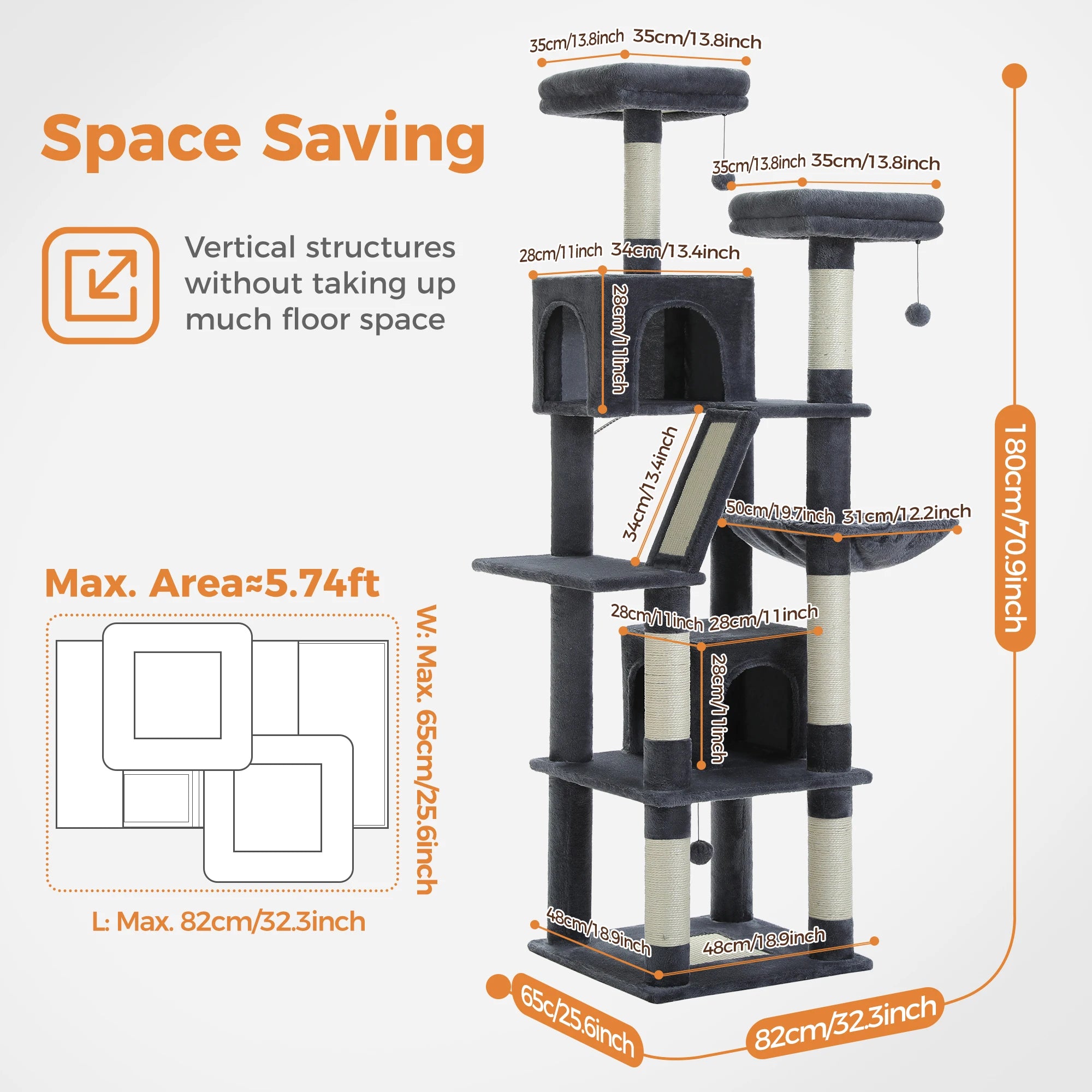 Large Multi-Level Cat Tree Tower – Tall Plush Indoor Cat Condo with Scratching Posts, Perches, Caves & Boards