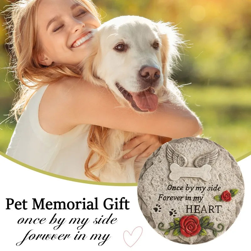 Pet Memorial Stone – Sympathy Gift for Loss of Dog or Cat, Paw Print Grave Marker for Garden or Indoor Remembrance
