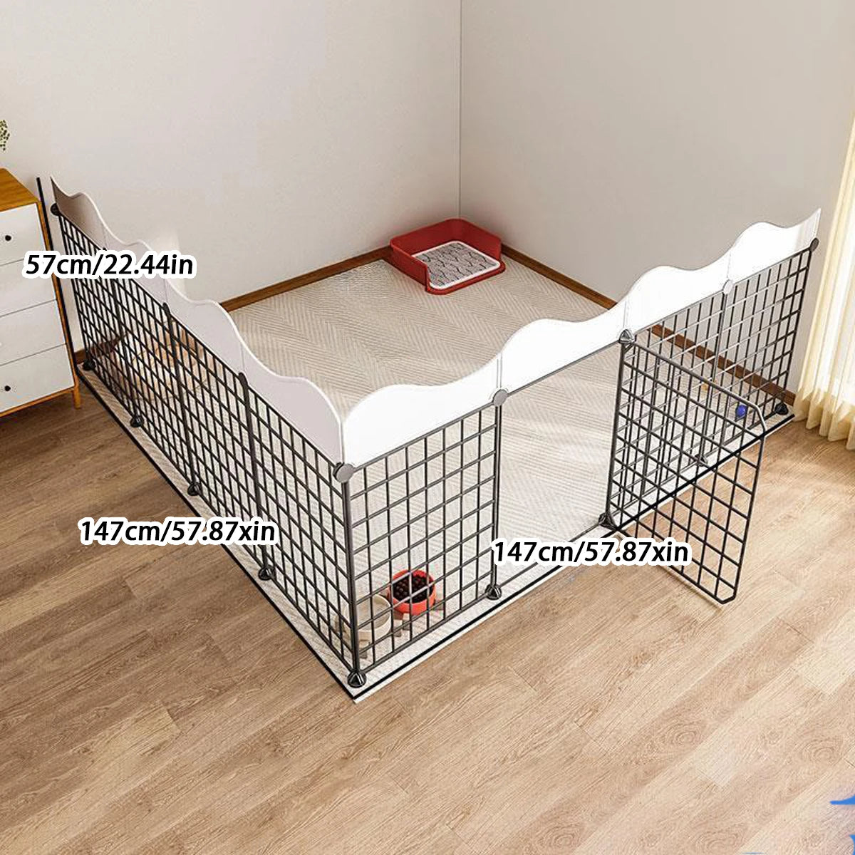 Indoor Puppy Fence with Toilet Area – Small Dog Kennel with One Bedroom, One Bathroom Design & Anti-Jailbreak Partition