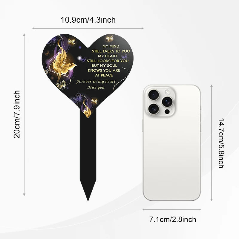 Acrylic Heart-Shaped Memorial Marker – Cemetery Tombstone Decoration for Relatives, Friends & Pets