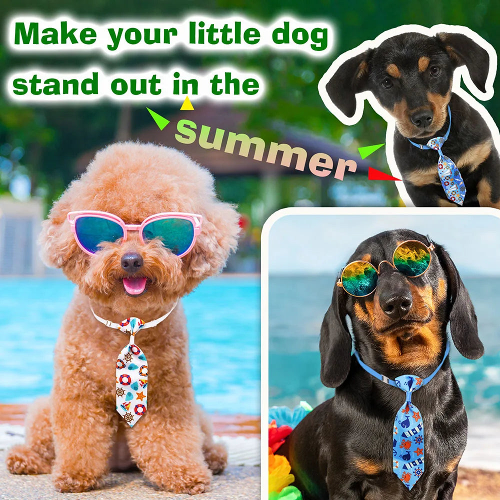 10PCS Beach Party Pet Necktie Set – Adjustable Bow Ties for Small Dogs & Cats | Bulk Pet Grooming Accessories