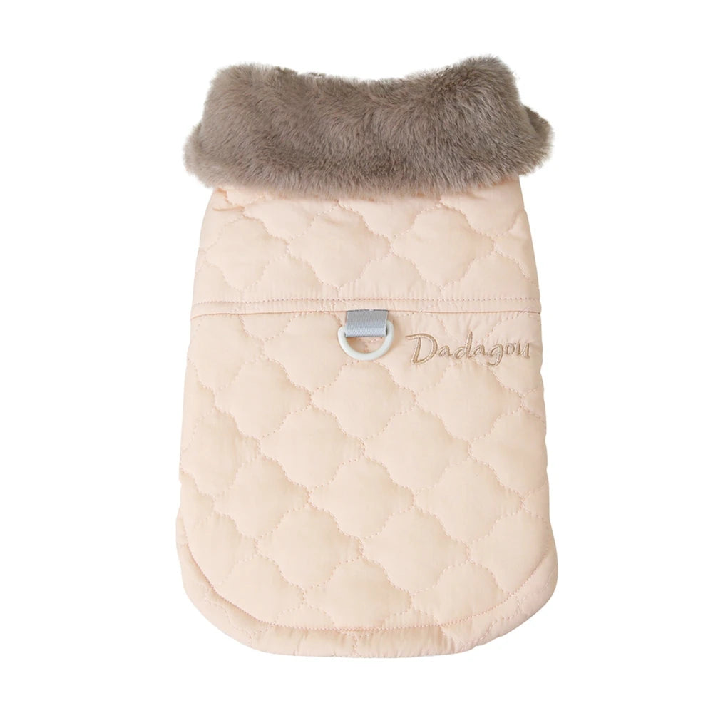 Winter Dog Coat with Fur Collar – Soft Fleece Pet Jacket with D-Ring for Small Dogs & Puppies