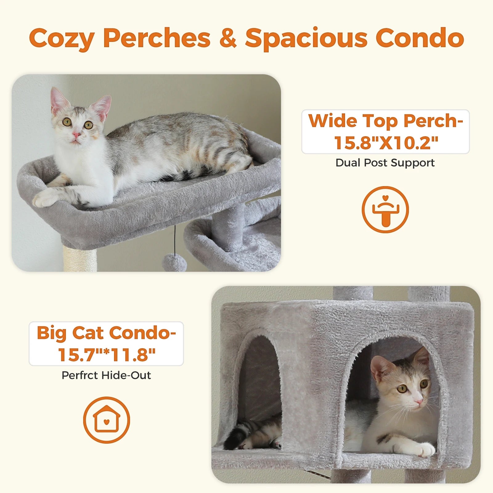 Large Multi-Level Cat Tree Tower – Tall Plush Indoor Cat Condo with Scratching Posts, Perches, Caves & Boards