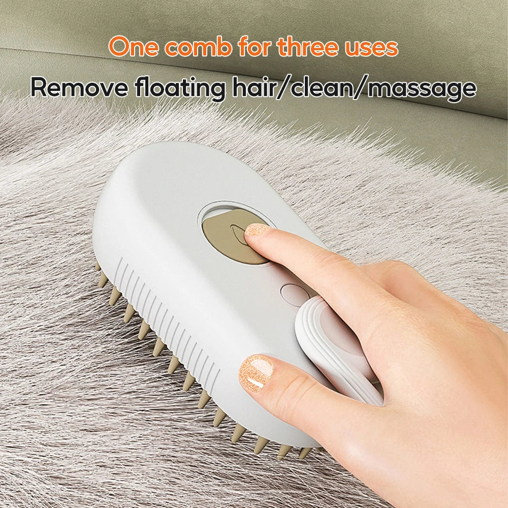3-in-1 Pet Steam Brush – Electric Grooming Comb with Spray & Massage for Cats and Dogs