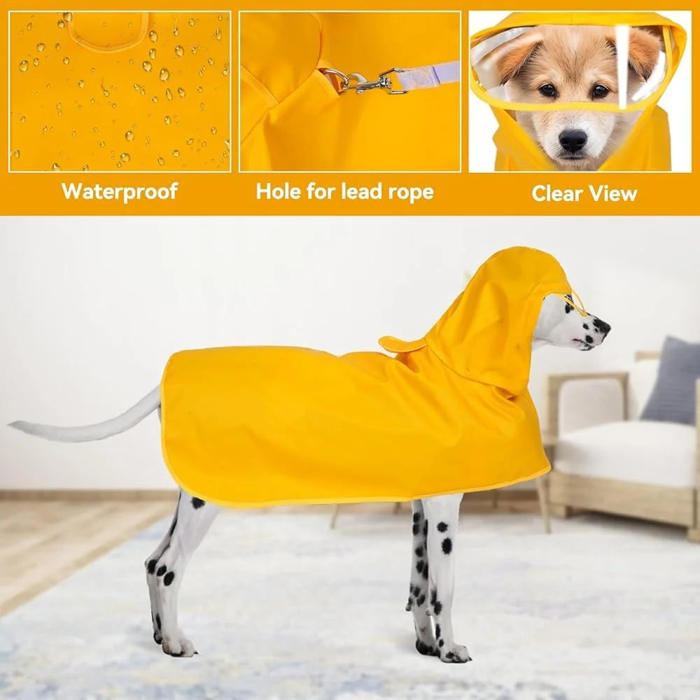 Adjustable Waterproof Dog Raincoat with Clear Hood – Lightweight Pet Jacket with Leash Hole for Outdoor Rainy Weather
