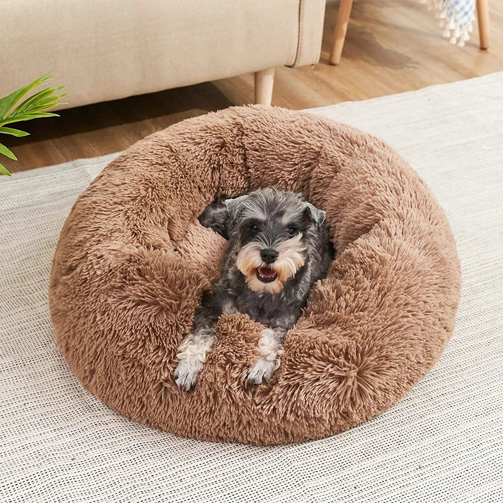 Round Plush Pet Bed – 40–90cm Super Soft Dog & Cat Bed, Winter Warm Sleeping Nest