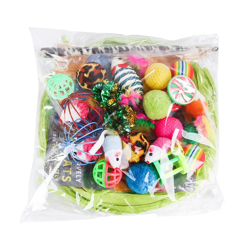 Kitten Toys Variety Pack – Cat Toy Set with Funny Wand, Sisal Mouse, Bell Balls & Interactive Cat Supplies