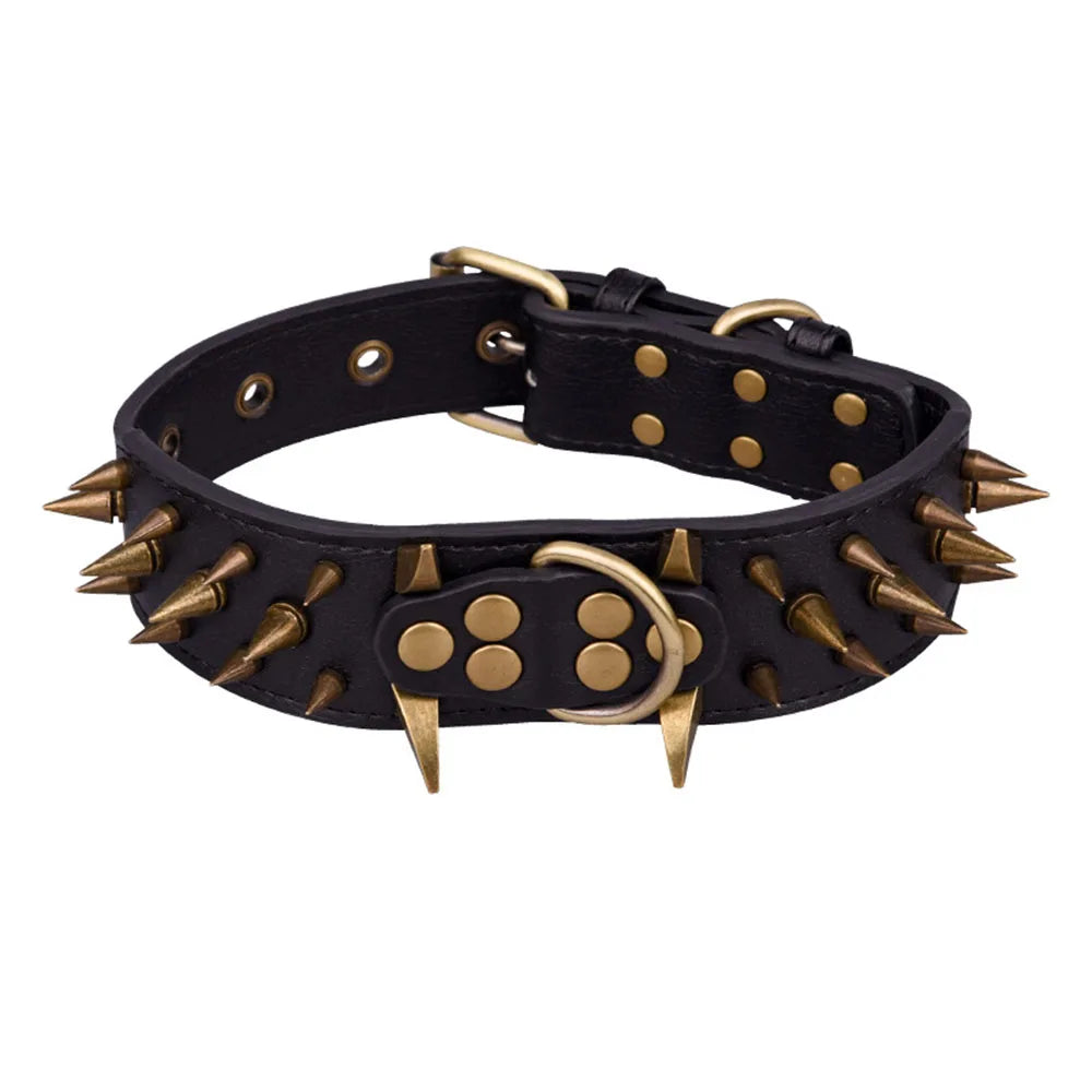 Heavy-Duty Spiked Leather Dog Collar – Wide, Comfortable Protection Collar for Extra Large Dogs