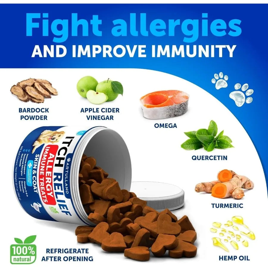 Dog Allergy Relief Chews – Omega-3 Fish Oil Formula for Itchy Skin, Hot Spots & Seasonal Allergies