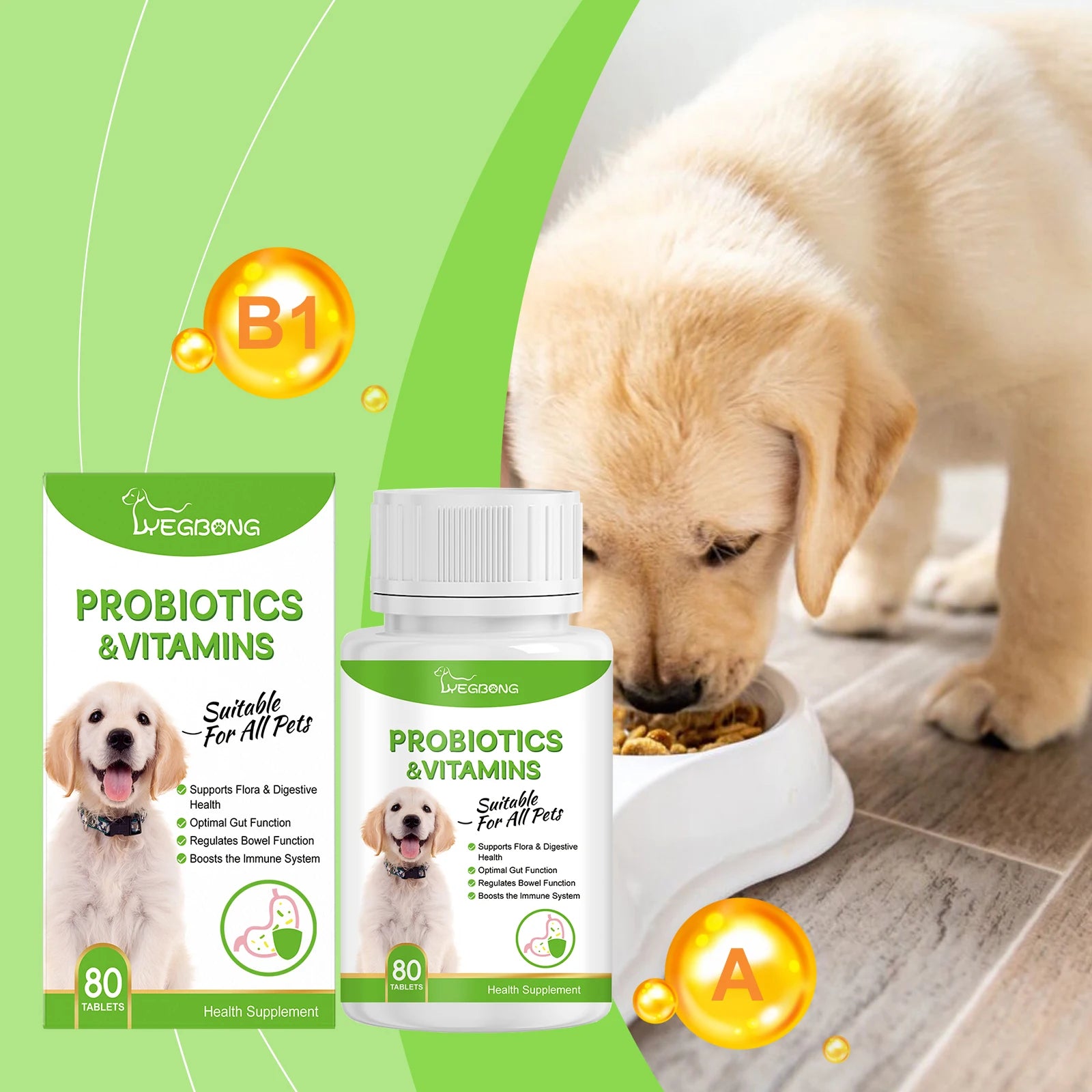 Yegbong Pet Probiotic Tablets – Digestive Health Supplement for Dogs & Cats | Supports Intestinal Balance & Nutrient Absorption