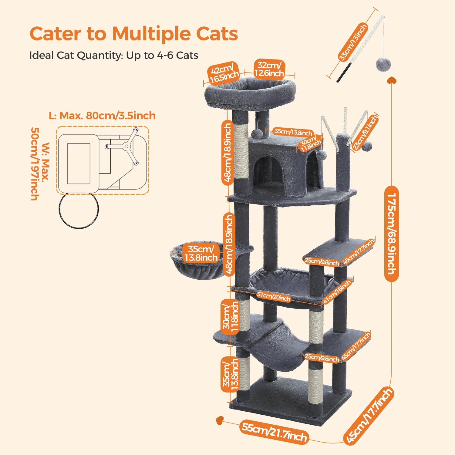Large Multi-Level Cat Tree Tower – Tall Plush Indoor Cat Condo with Scratching Posts, Perches, Caves & Boards