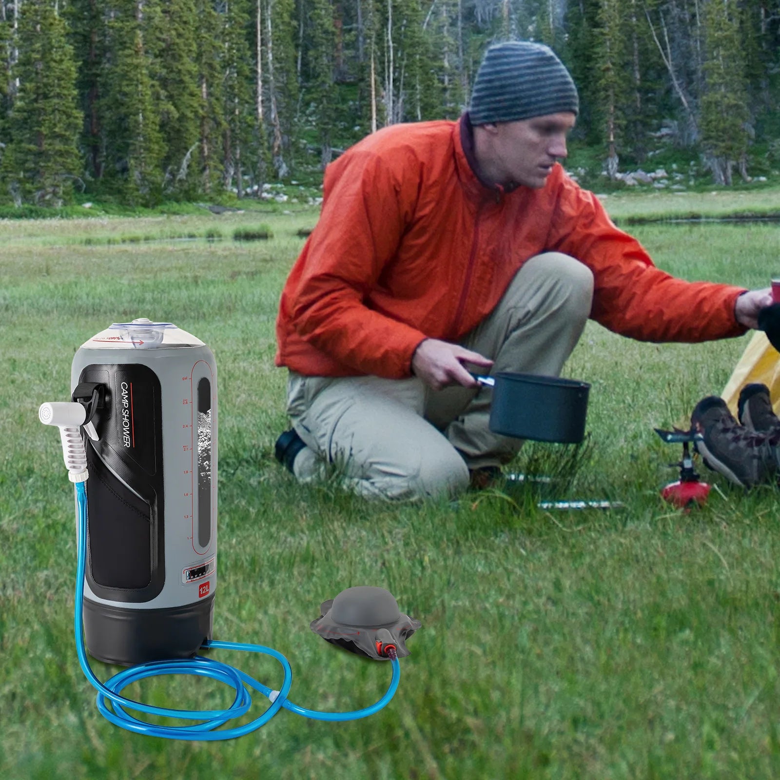Portable Solar Camping Shower with Pump & Removable Hose – Outdoor Hiking, Climbing, Garden Use