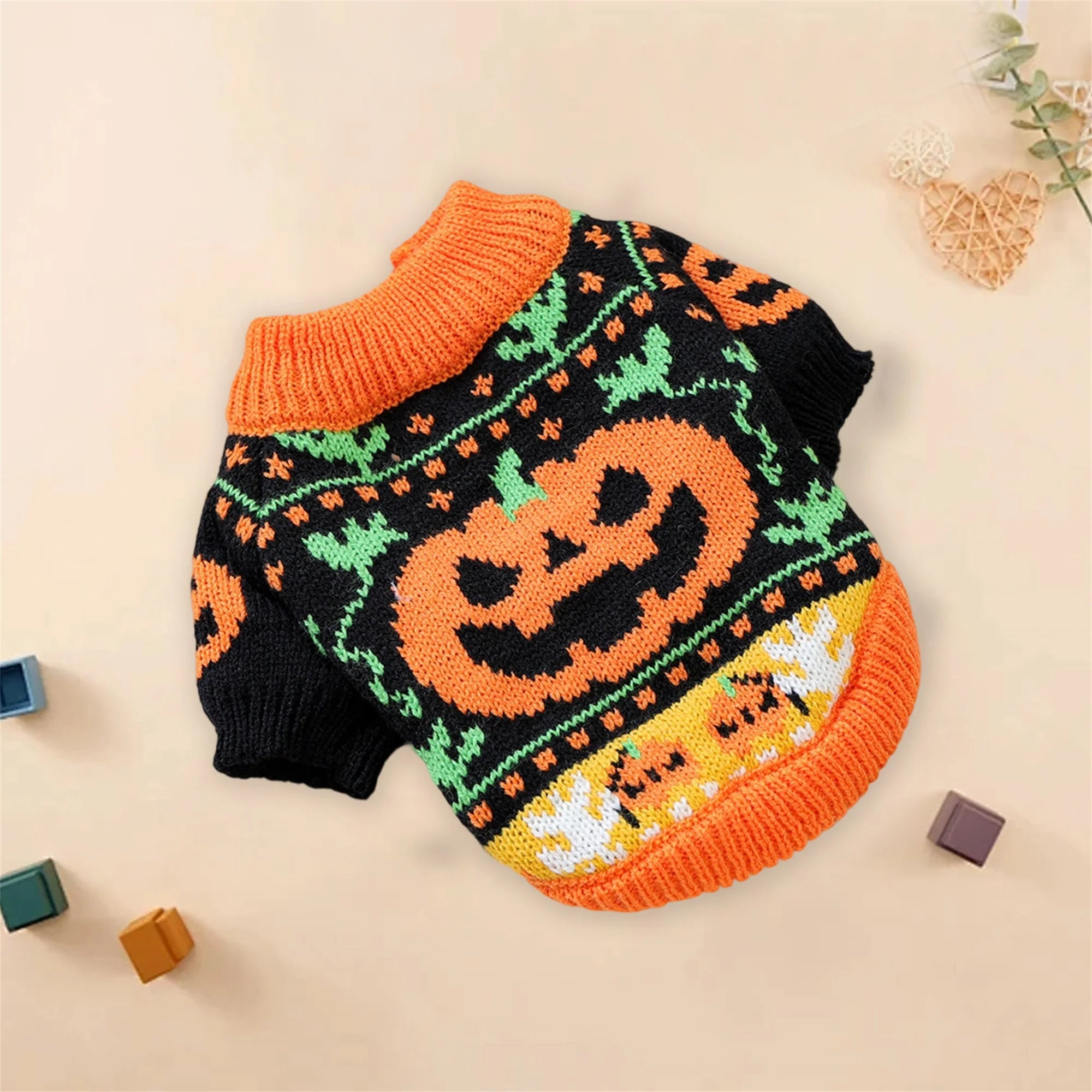 Halloween Ghost Pet Sweater – Knitted Pumpkin & Ghost Costume for Small Dogs & Cats