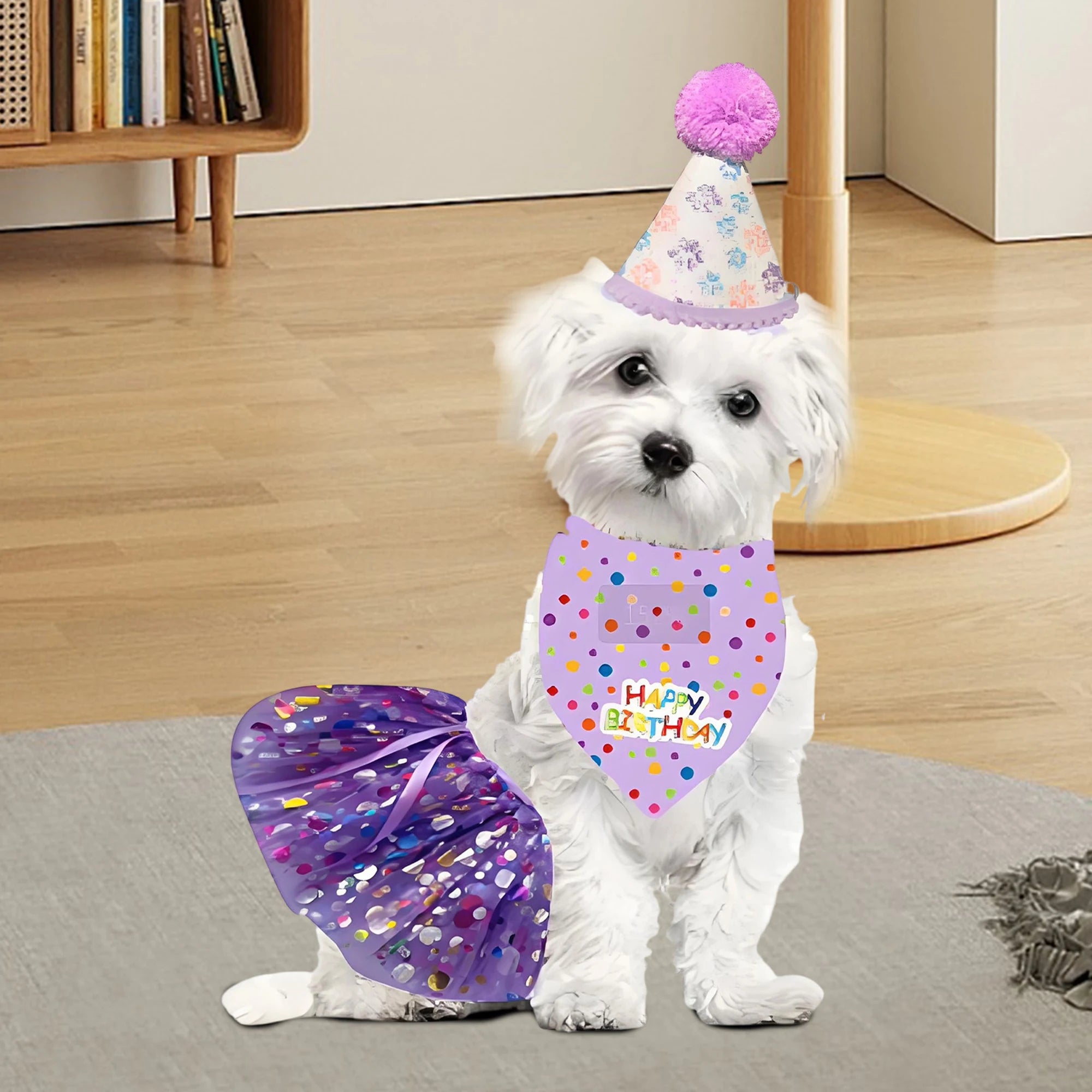 Dog Birthday Costume Set – Party Hat, Skirt & Scarf Outfit for Dogs & Cats