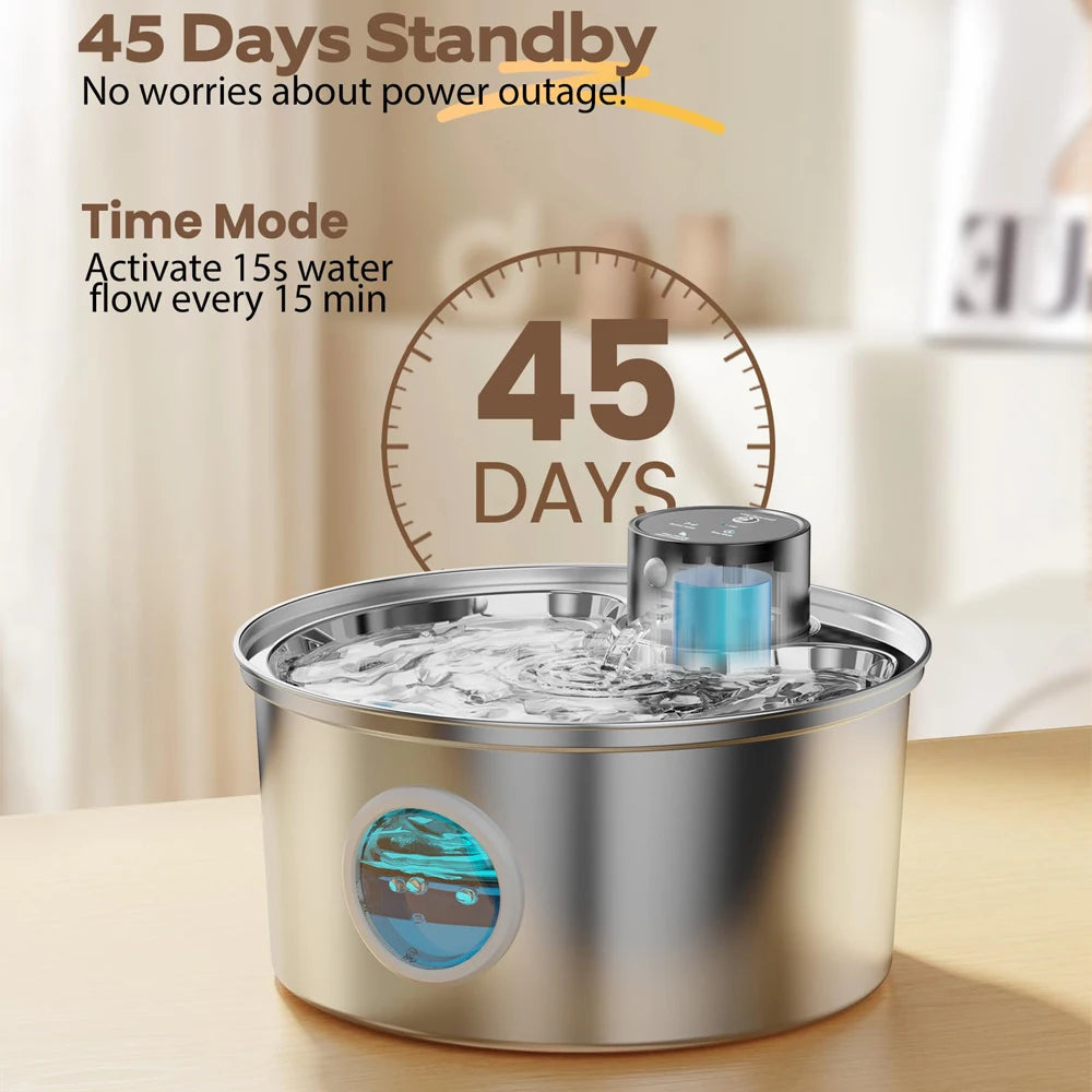 Wireless Stainless Steel Pet Water Fountain – Motion Sensor & Rechargeable