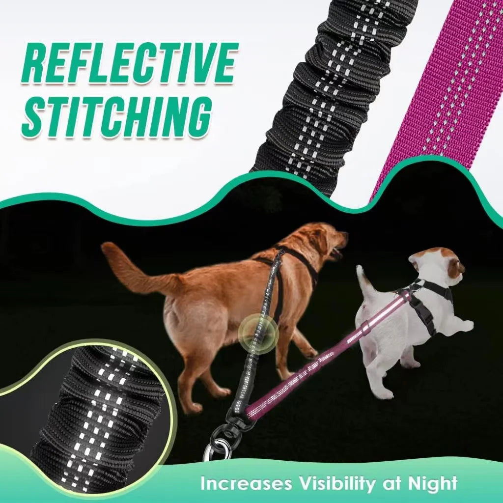 1.6ft Dual Dog Leash Attachment – Adjustable No-Tangle Bungee Coupler for Small to Large Dogs