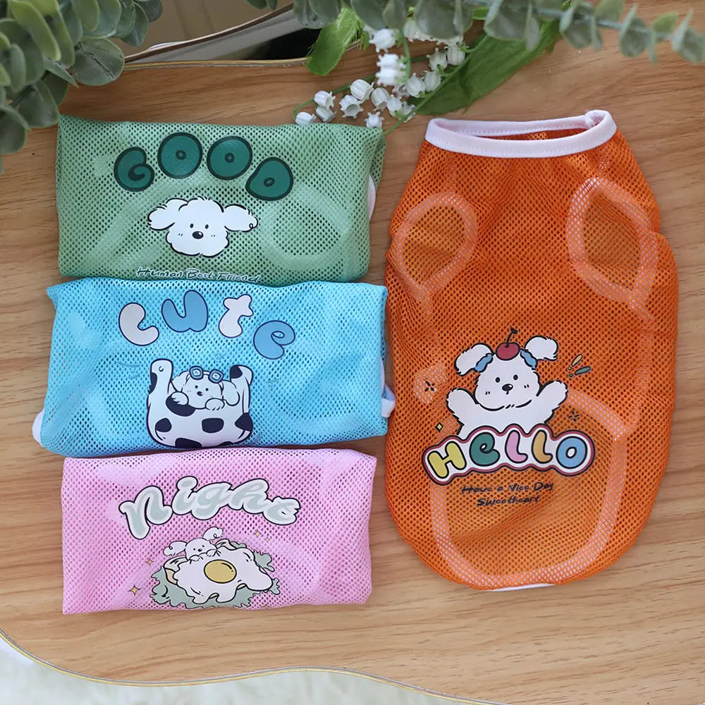 Spring & Summer Mesh Pet Vest – Lightweight Cartoon Print Vest for Cats and Dogs (Medium & Large Breeds)