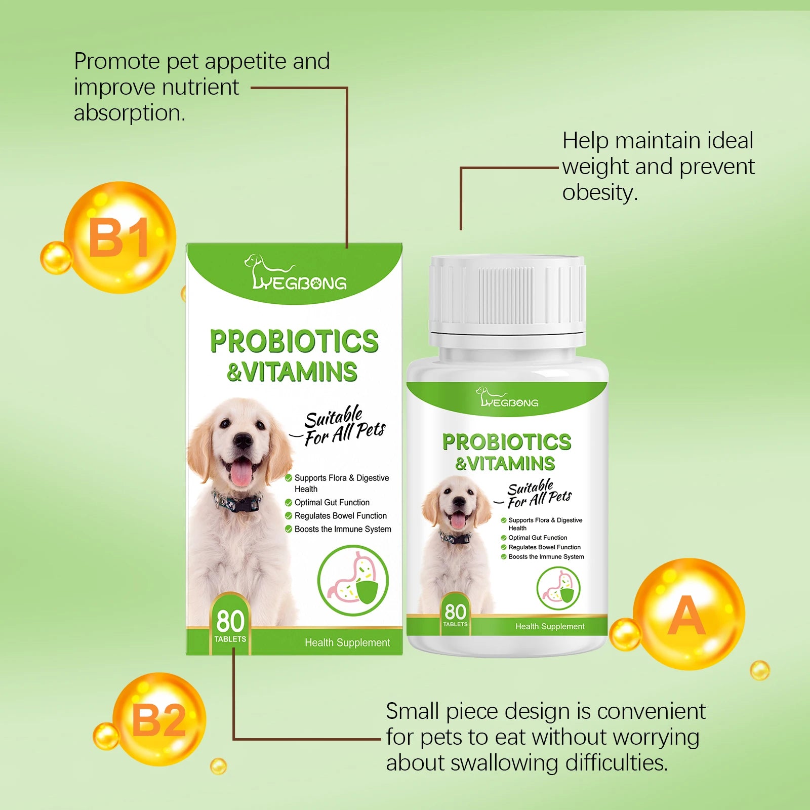 Yegbong Pet Probiotic Tablets – Digestive Health Supplement for Dogs & Cats | Supports Intestinal Balance & Nutrient Absorption
