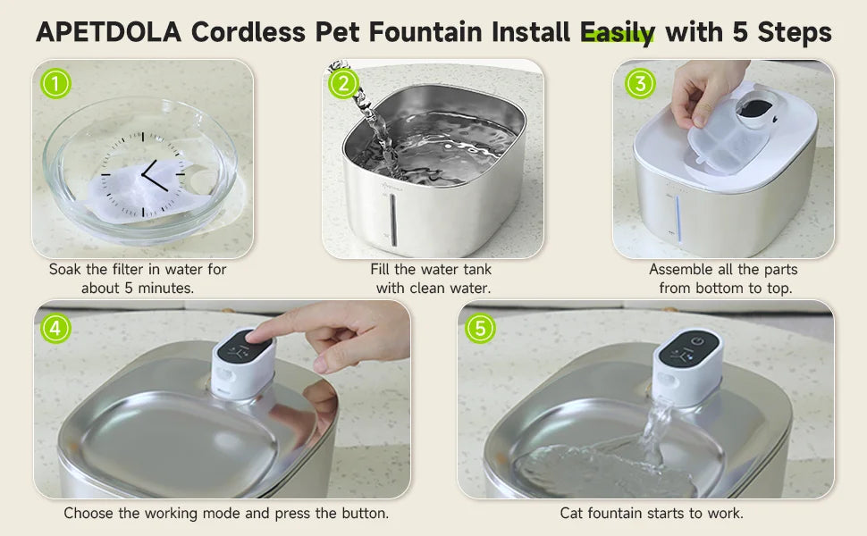 APETDOLA 4L Wireless Cat Water Fountain – Auto Sensor Pet Water Dispenser for Cats & Dogs