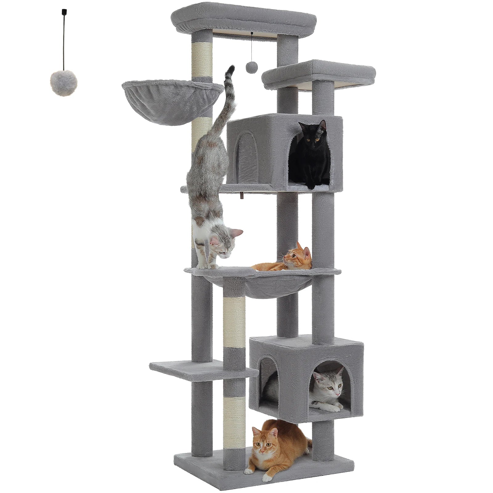 Large Multi-Level Cat Tree Tower – Tall Plush Indoor Cat Condo with Scratching Posts, Perches, Caves & Boards
