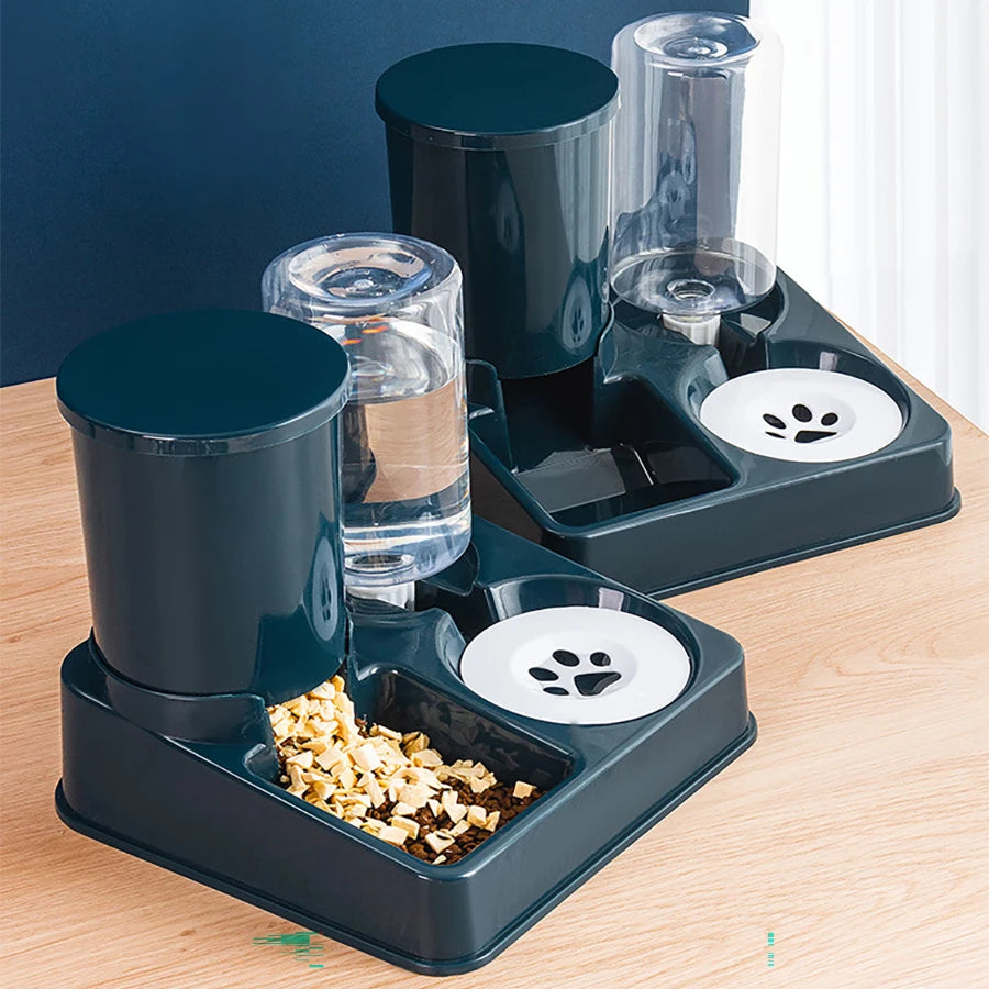 Automatic Cat Feeder & Water Dispenser – 2-in-1 Gravity Pet Food and Waterer with Tilted Bowl Design