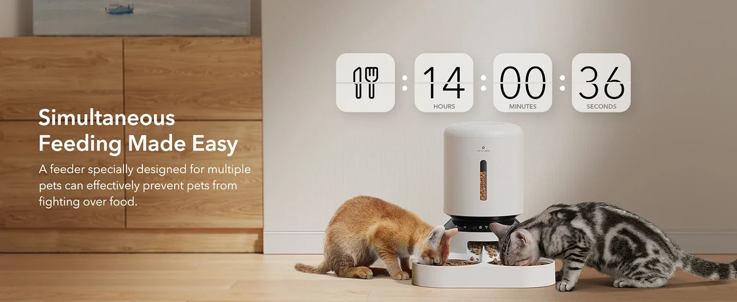 Automatic Cat Feeder – 5G WiFi Pet Feeder for Two Cats or Dogs with Remote Control & Low Food Sensor, 5L Capacity