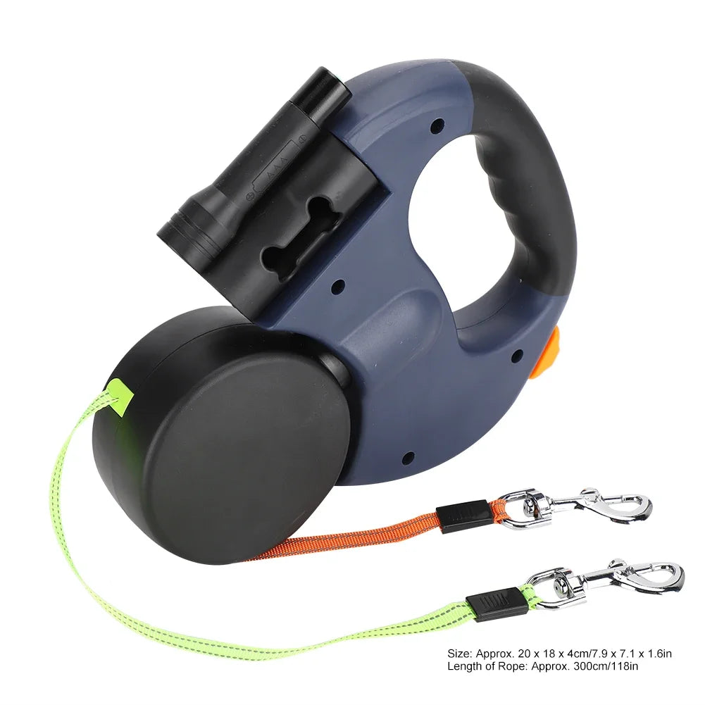 Dual Head Retractable Pet Leash with LED Light – Extendable Dog and Cat Walking Lead