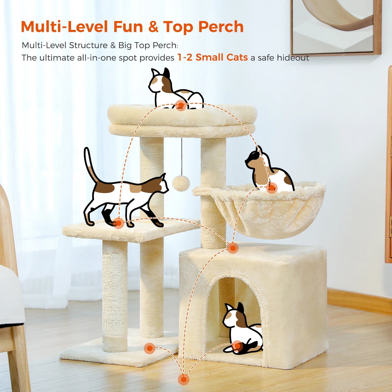 Cat Tree Tower for Indoor Cats – 2 Styles Cat Activity Center with Scratching Posts, Large Hammock & Removable Top Perch (Grey)