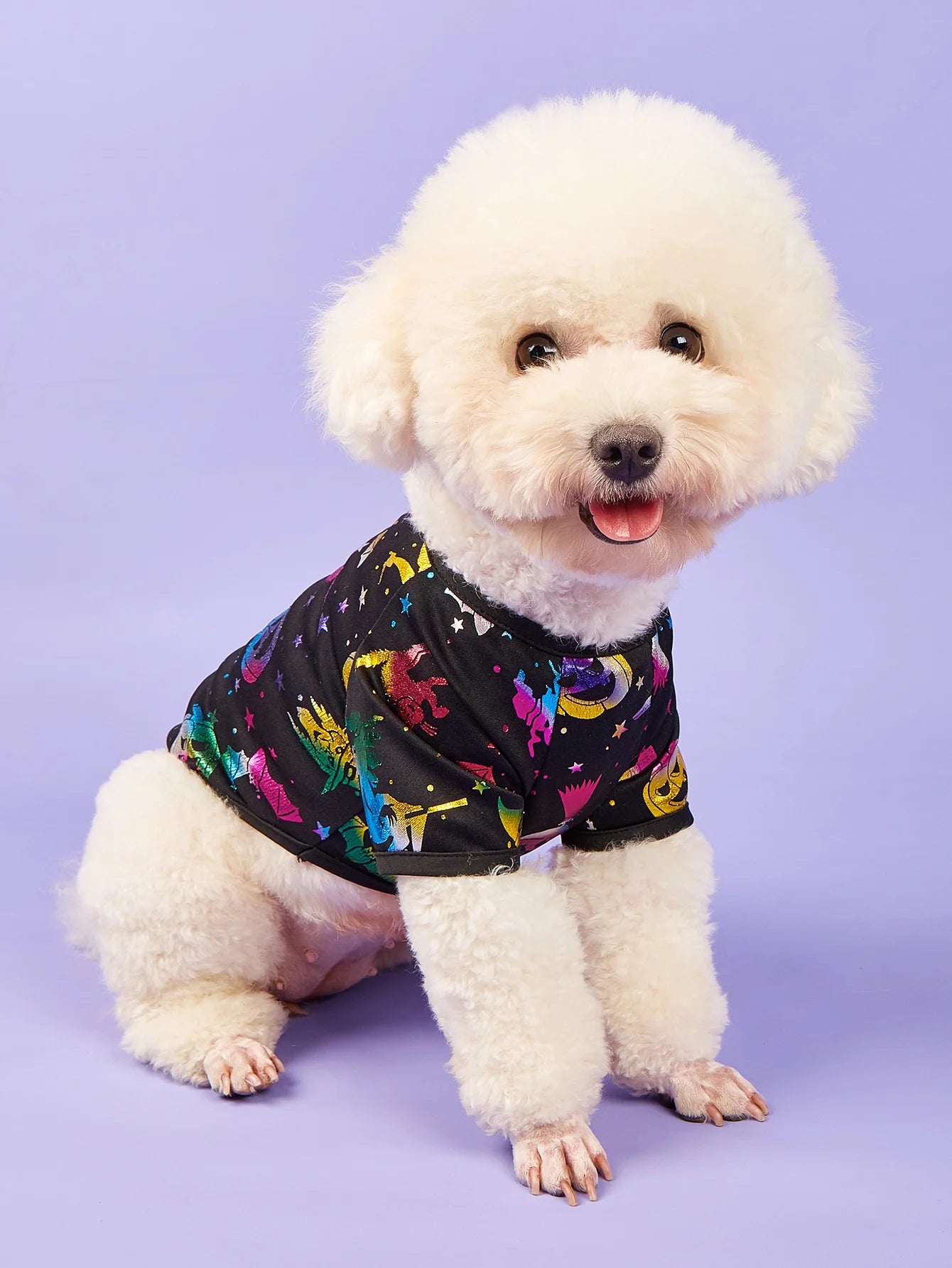 Halloween Dog T-Shirt – Black Glitter Bat & Pumpkin Print Pet Shirt