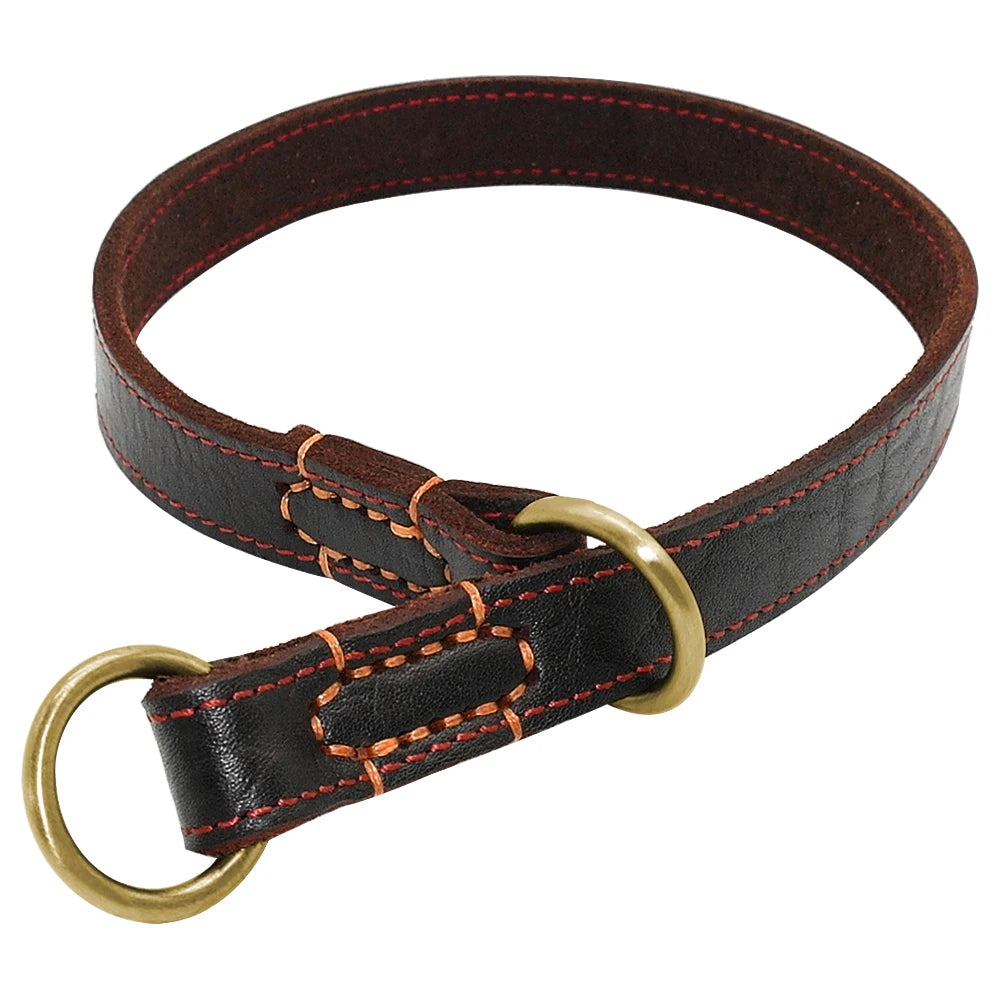 Durable Real Leather Slip Collar – Choke Training Dog Collar for Medium & Large Breeds (Black/Brown)