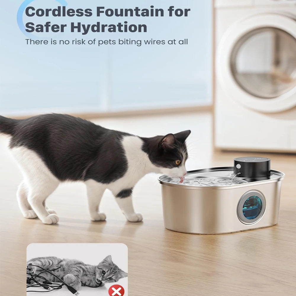 108oz/3.2L Stainless Steel Wireless Cat & Dog Water Fountain – Rechargeable Automatic Motion Sensor Pet Drinker