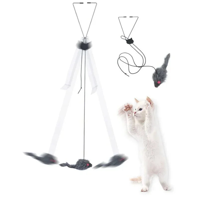 Hanging Simulation Mouse Cat Toy – Retractable Door Teaser with Scratch Rope
