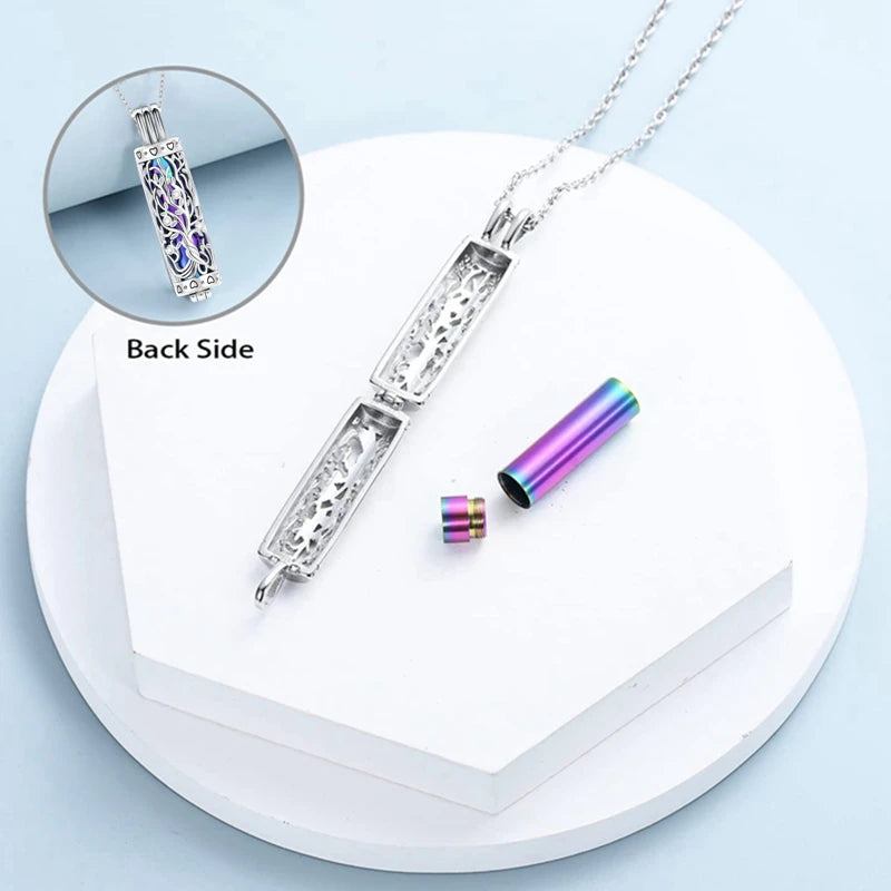 Tree of Life Cylinder Cremation Necklace – Memorial Ash Pendant for Men & Women