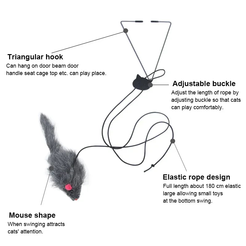 Hanging Simulation Mouse Cat Toy – Retractable Door Teaser with Scratch Rope