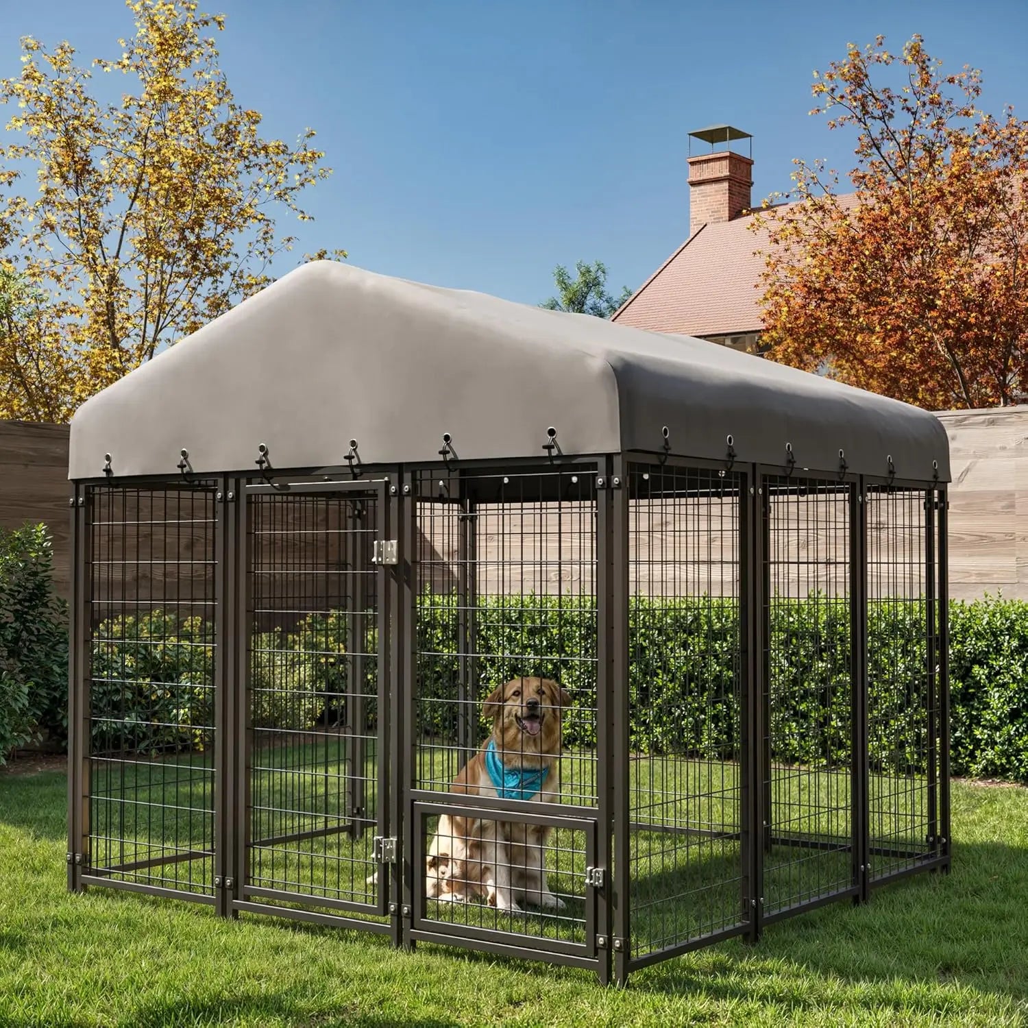 10x10FT Heavy-Duty Outdoor Dog Kennel with Roof – Spacious Secure Cage with Double Lock & Feeding Door