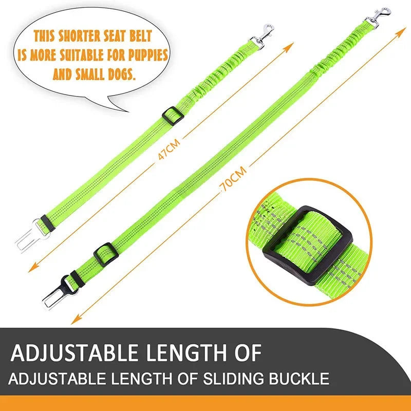 Adjustable Reflective Dog Car Seat Belt – Elastic Nylon Safety Lead for Small & Large Dogs