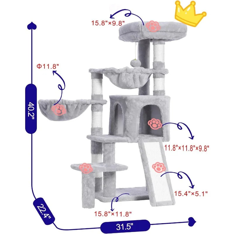 Cat Tree Tower with Condo, 2 Baskets, Large Platform, Scratch Board & Scratching Posts – Ideal for Indoor Cats
