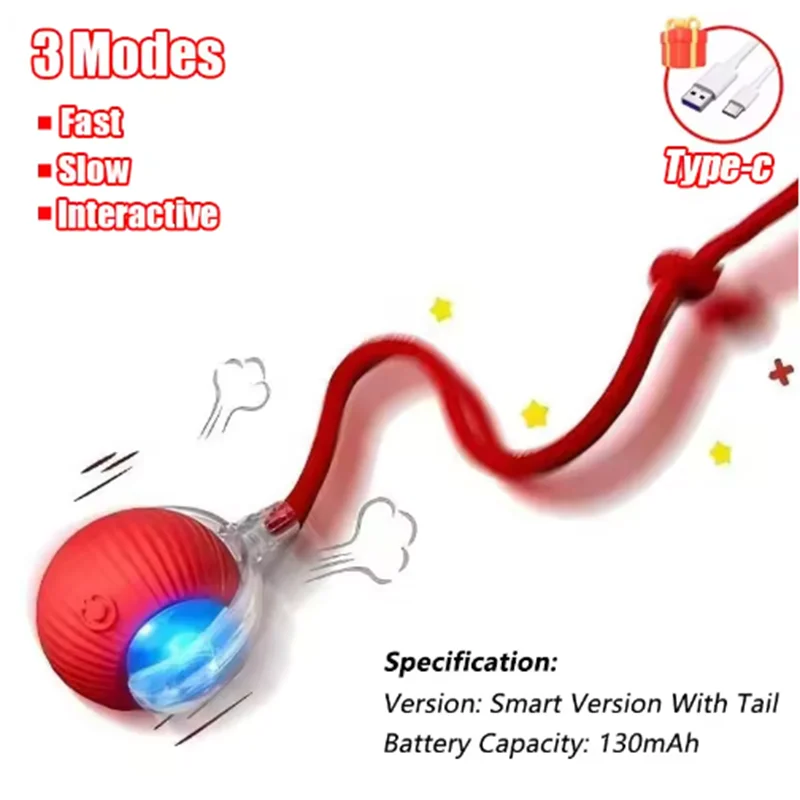 Rechargeable Cat Interactive Ball Toy – Automatic Rolling Ball with Tail for Smart Play