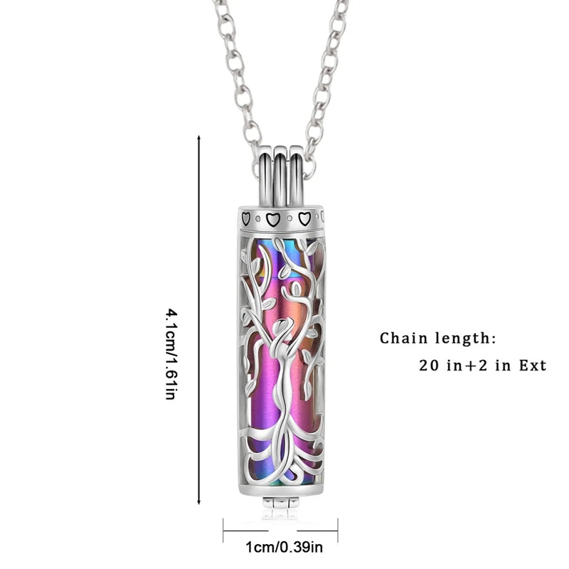 Tree of Life Cylinder Cremation Necklace – Memorial Ash Pendant for Men & Women