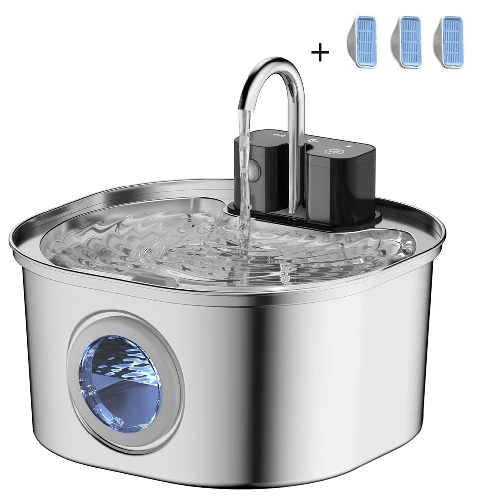 3.2L Stainless Steel Cat & Dog Water Fountain – USB Rechargeable Automatic Pet Drinking Bowl with Sensor