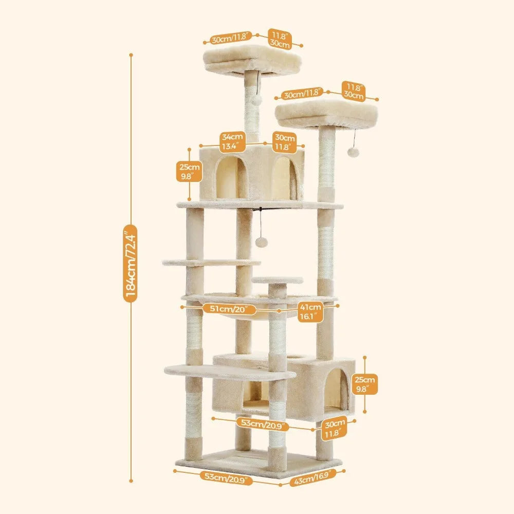 Large Cat Tree Tower with Dual Condos & Scratching Posts – for Large Cats