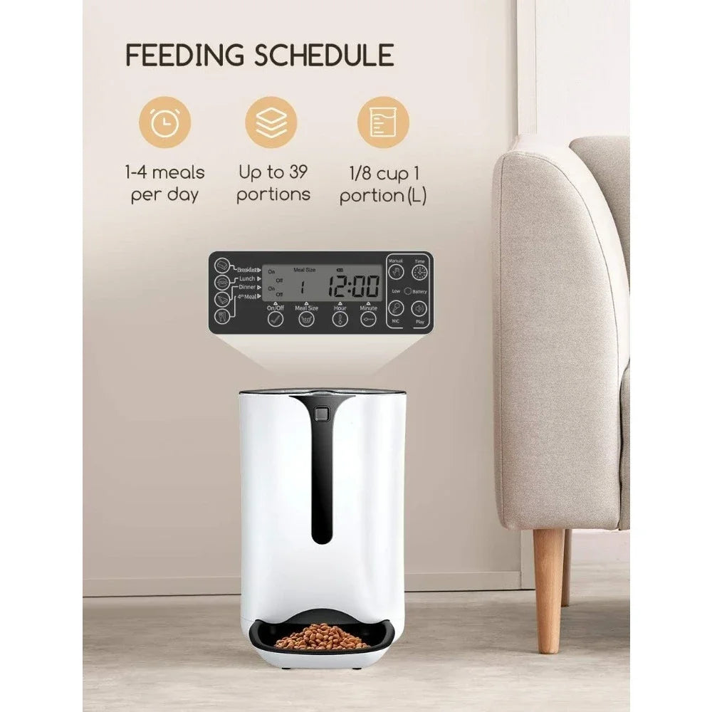 Automatic Cat Feeder – Portion Control, Voice Recording & Programmable Timer for 4 Meals Daily