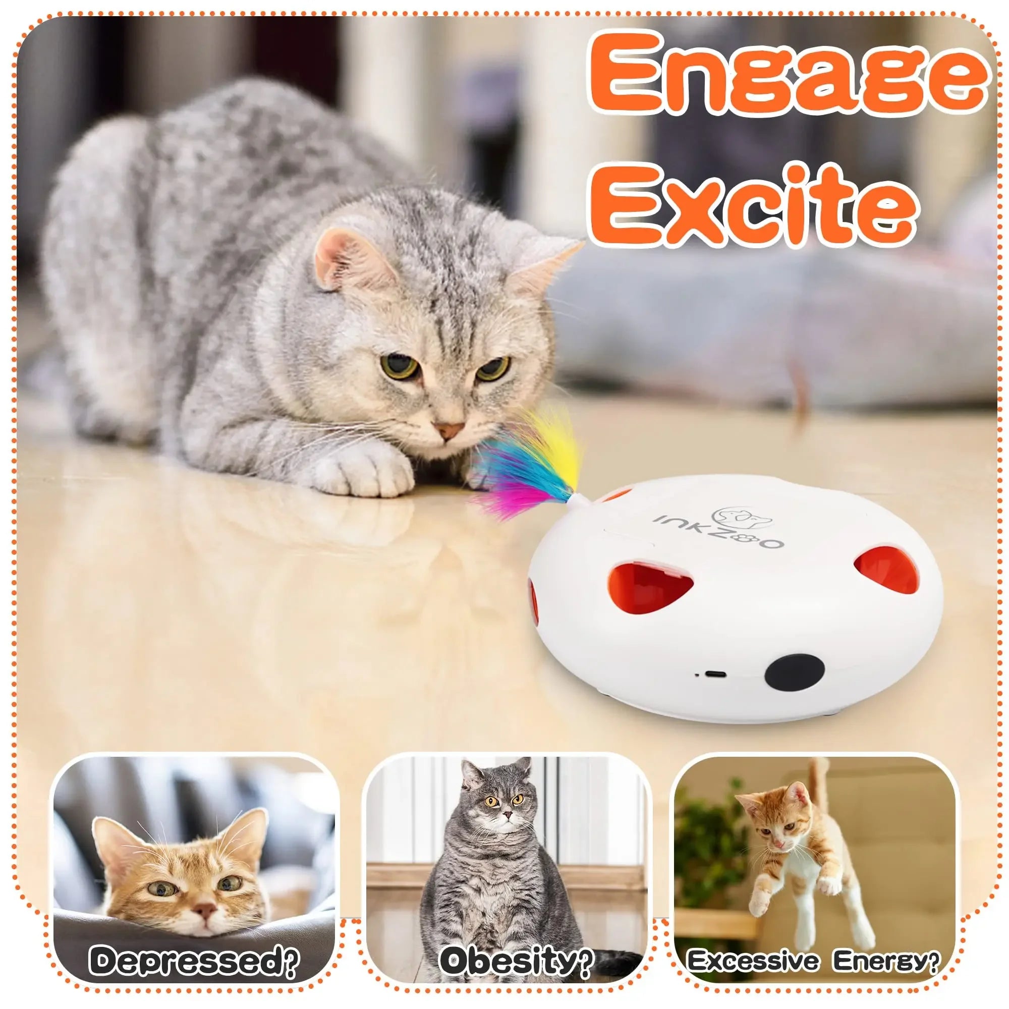 INKZOO Interactive Cat Toy – Smart Whack-A-Mole Kitten Toy with 7 Holes, Automatic Mouse Game for Indoor Cats