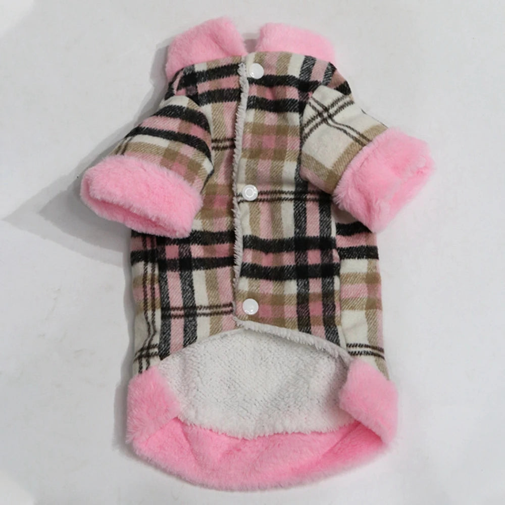Winter Pet Jacket – Grid Cotton Coat with Fur Collar for Small Dogs (Chihuahua, French Bulldog, etc.)
